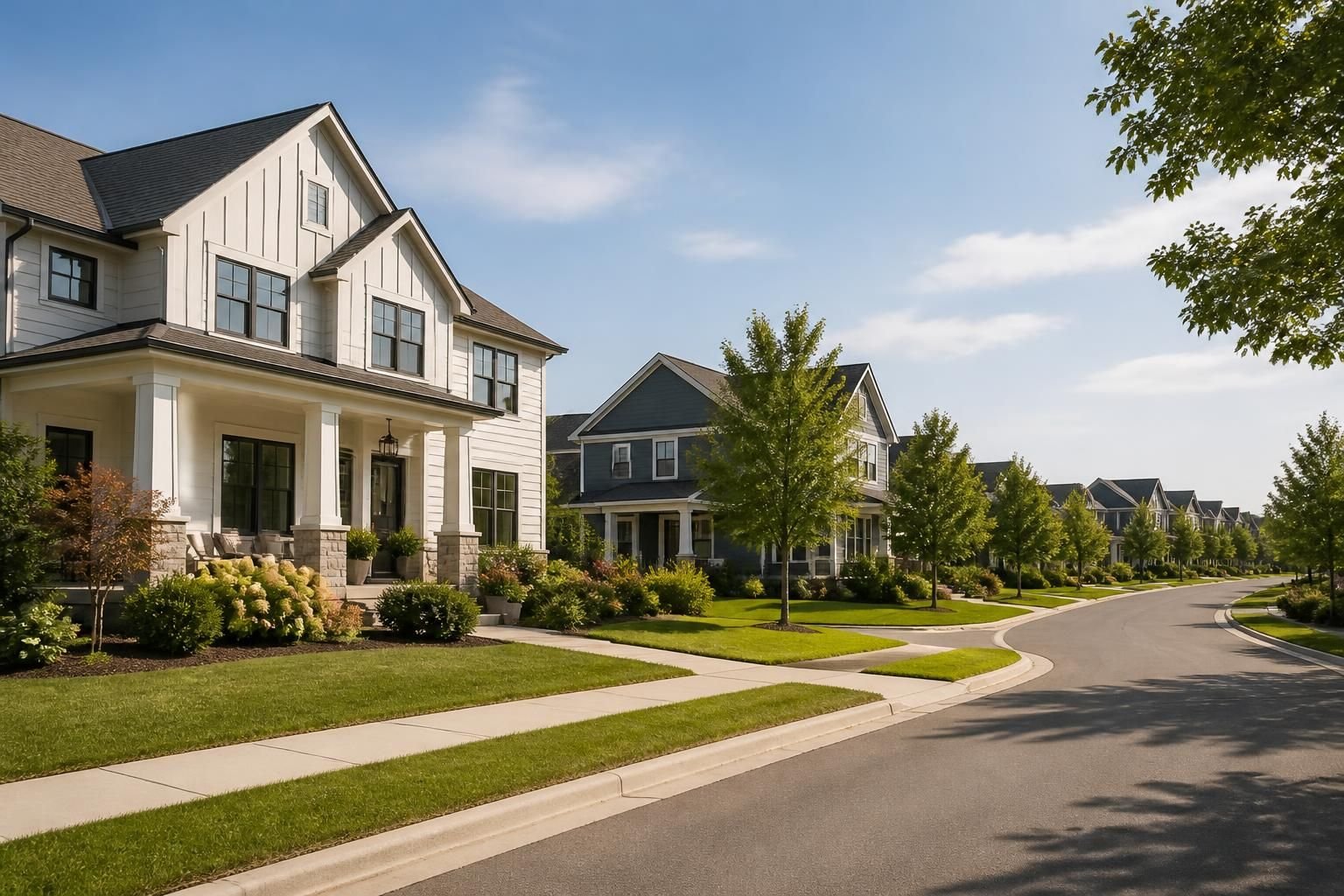 Master-planned neighborhood with polished homes and green landscaping.