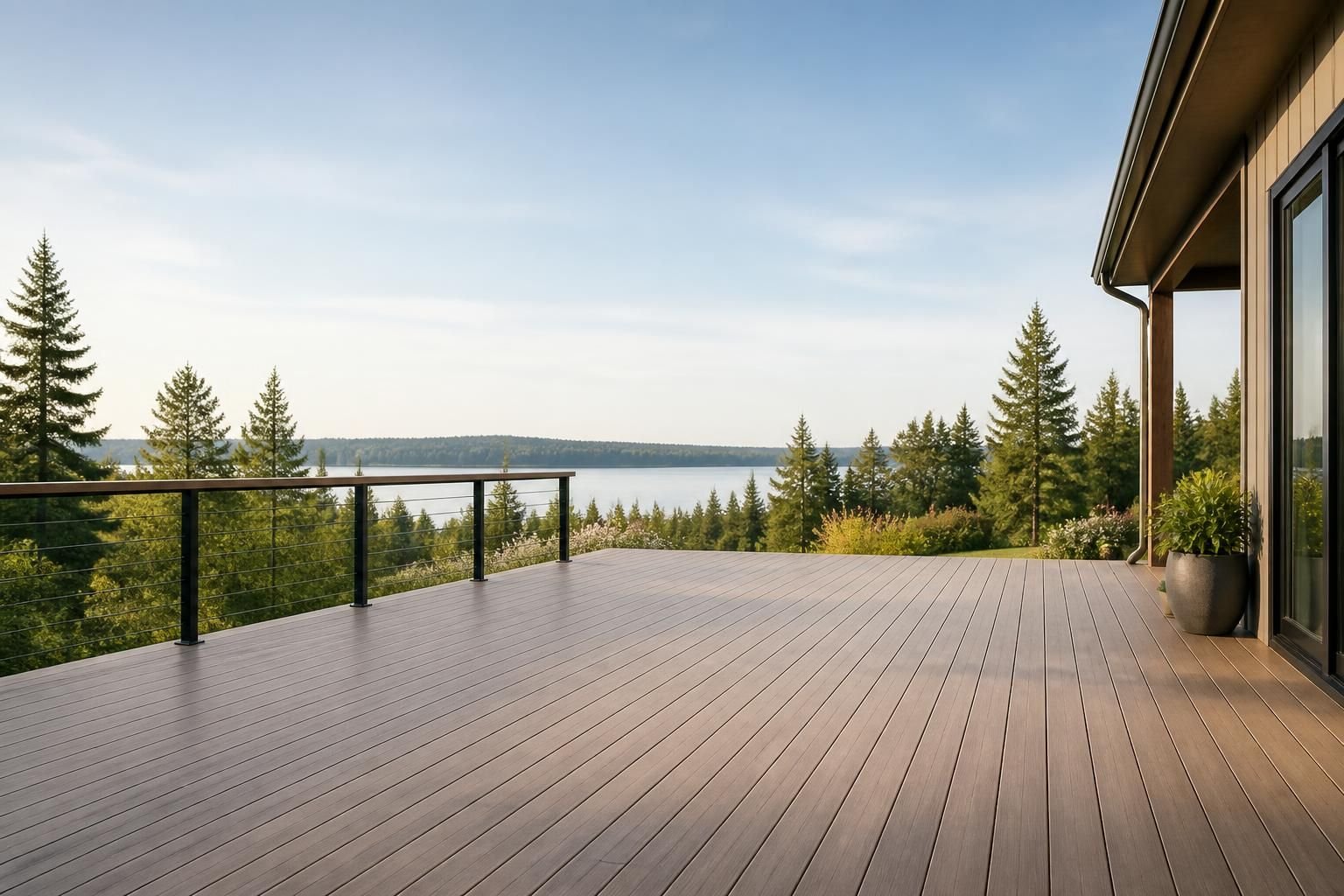 Finished outdoor deck with open space and calm natural light.